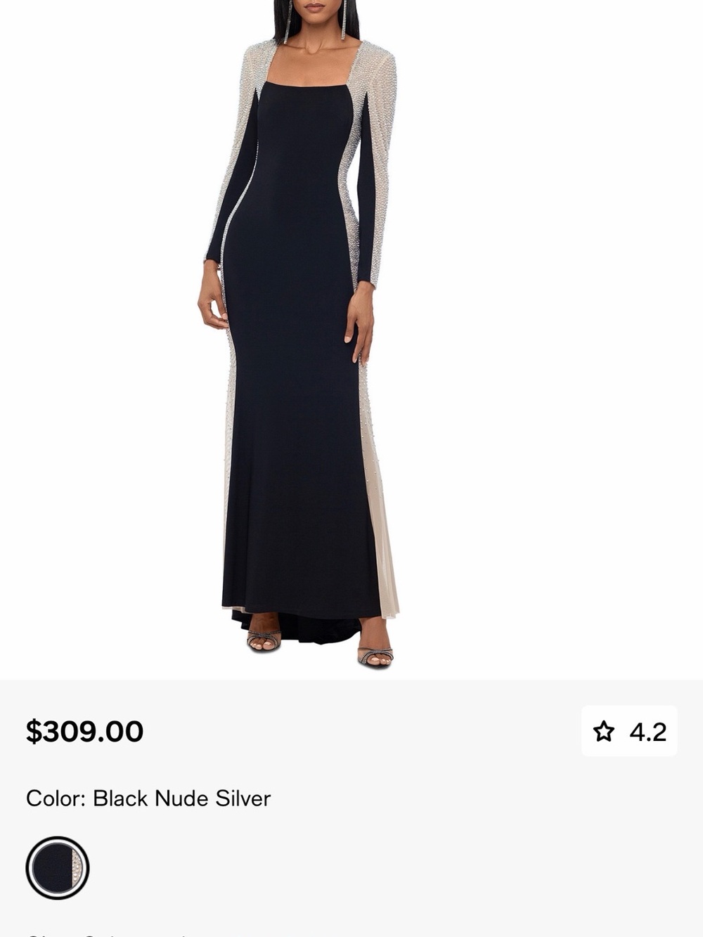 Xscape Black Long Sleeve Rhinestone-Embellished Evening Gown